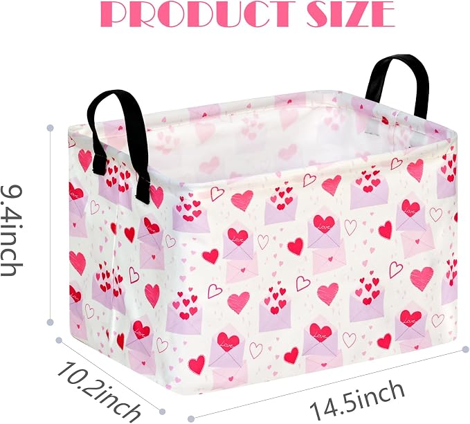 MAIZMZ Empty Gift Basket for Girls Heart Print Storage Cube for Women, Closet Shelf Waterproof Organizer Bins with Handles Nursery hamper Kids Toys Books Box Room Deco