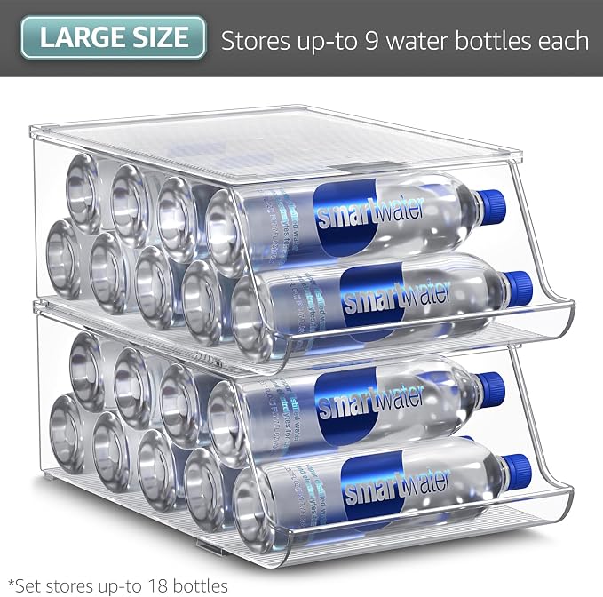 Sorbus Water Bottle Organizer for Fridge with Lid – Holds 9 Bottles – Stackable Drink Organizer for Refrigerator, Pantry, or Countertop – Clear BPA-Free Plastic Bottle Storage Holder