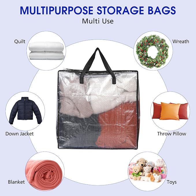 8 Pcs Clear Wreath Storage Bags 26 Inch Garland Container Door Garland Holiday Wreath Storage Holder with Handle and Zipper Heavy Duty Plastic Packing Totes(Black)
