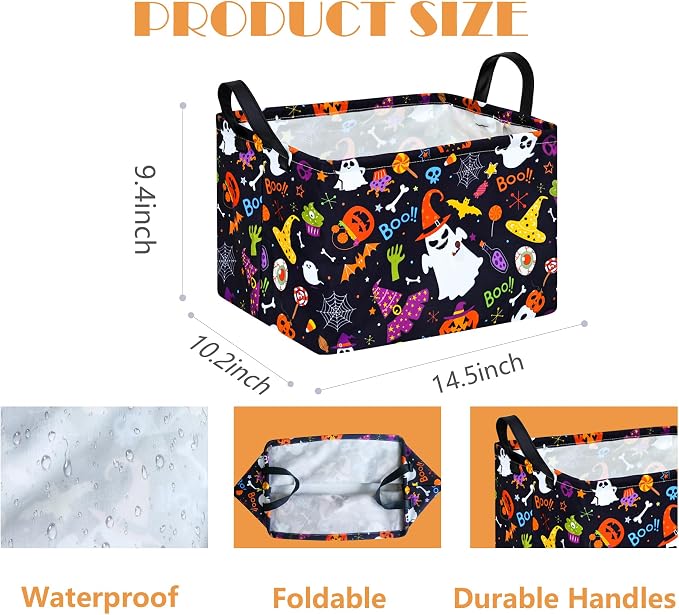 MAIZMZ Halloween Storage Basket Pumpkin Ghost Gift Basket for Kids Foldable Toy Box Waterproof Organizer Bin Laundry Nursery Hamper for Home Office Dorm Closet Shelf