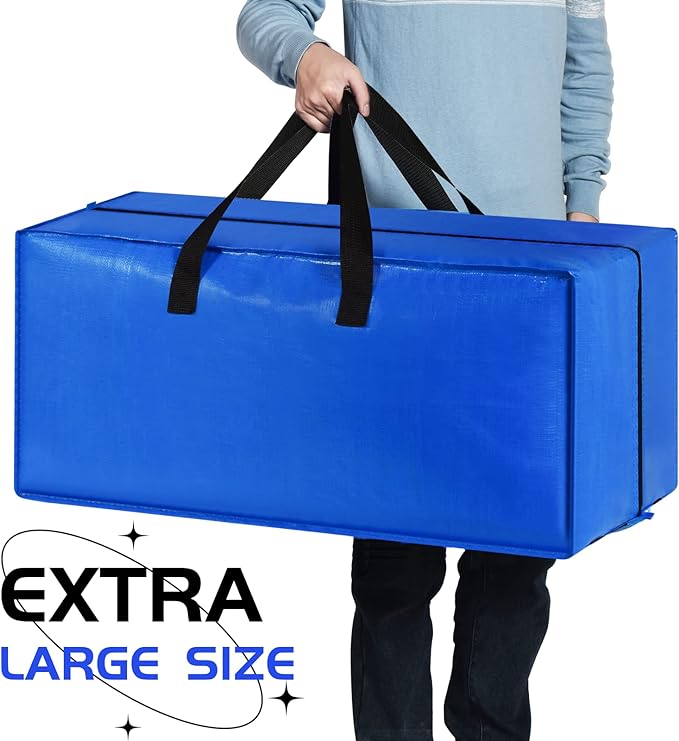 Heavy Duty Blue Moving Bags with Strong Zipper Handles Backpack Straps | 6 Pack Extra Large Storage Bags Totes Moving Boxes Packing Supplies for College Dorm Room Essentials Compatible with IKEA