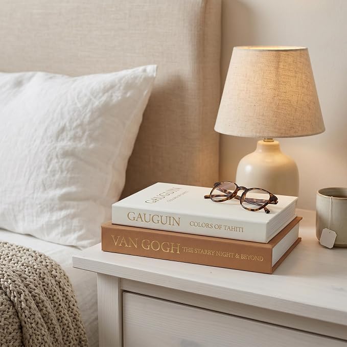 Set of 2 Premium Linen Decorative Books with Hidden Storage - Stackable Faux Book Box for Coffee Table Styling & Organization, Real Fabric Cover Fake Books as Display Riser for Shelf & Entryway