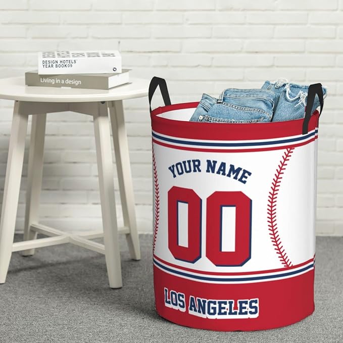 Los Angeles Laundry Hamper Personalized Laundry Basket Customized Name And Number Collapsible Storage Basket for Bedroom Bathroom Living Room Baseball Fan Gifts