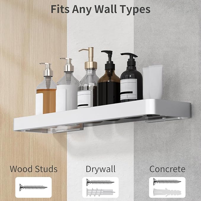 Danpoo 20 Inch Long Floating Shelf, Clear Tempered Glass Wall Shelf with Matte Silver Aluminum Frame - Spacious and Stylish Storage for Your Home