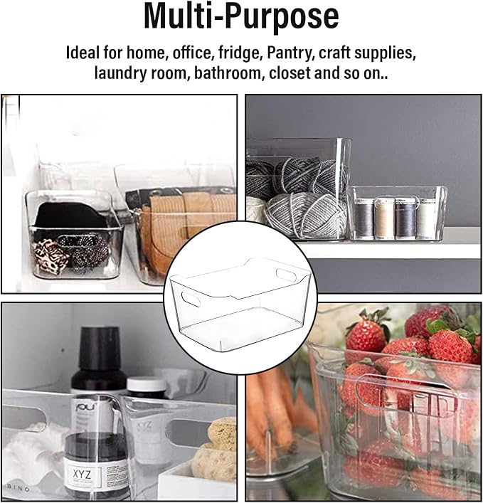 ShelfShaper Plastic Clear Storage Bins with Labels, Home Freezer Refrigerator Pantry Organizers and Storage Containers Fridge Organizer Bins Kitchen Organization Cabinet Medicine Bin for organizing