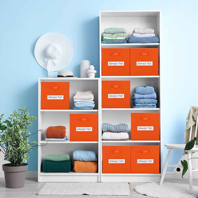 13x13 storage cube bins (Set of 10) Foldable Fabric storage cubes with 10 Labels Window Cards & a Pen,13 inch cube storage bins,Closet Organizers for Shelves,Cubby Organizer Boxes,Orange