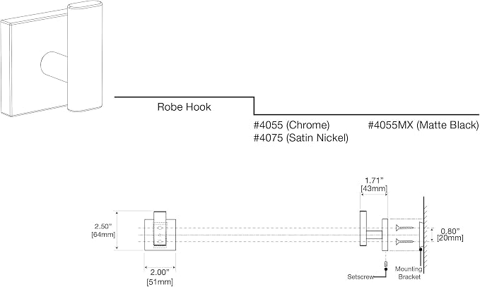 Gatco 4055MX Elevate Single Robe Hook, Wall Mounted Hook for Bathroom Towels & Robes, Matte Black