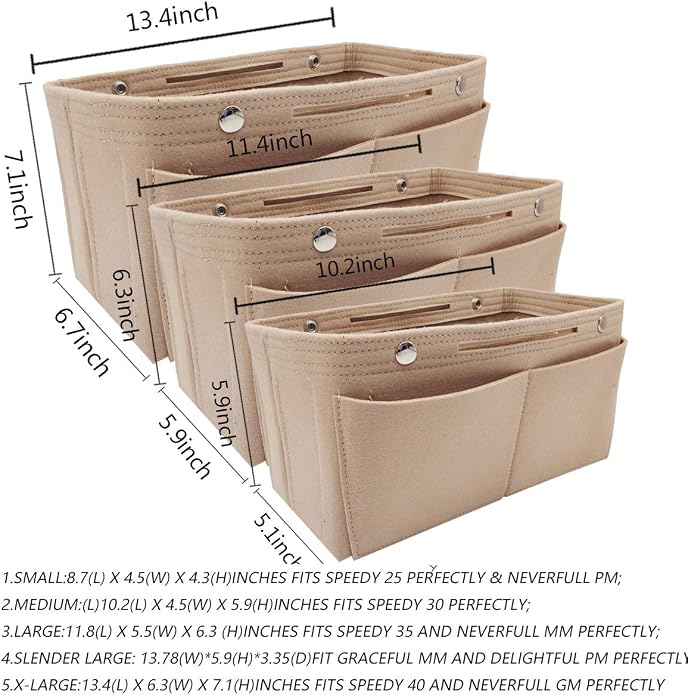 LEXSION Felt Purse Organizer Insert Multi Pocket Bag Organizer Shaper | zipper bag, tote shaper, multi pocket bag, handbag shaper, various sizes