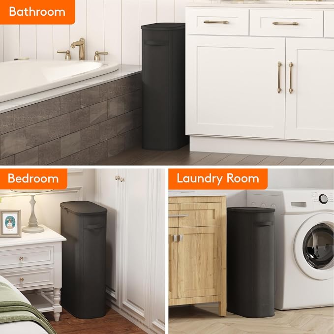 Lifewit Slim Laundry Basket with Lid, Narrow Large Laundry Hamper with Plastic Handles and Removable Bag, Tall Foldable Dirty Clothes Hampers for Laundry Room, Bedroom, Bathroom, Dorm, 75L Black