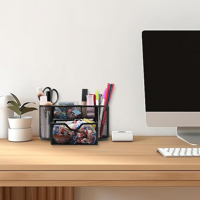 Newkita Desk Organizers and Accessories with Pencil Pen Holder Supply 8 Compartments and 1 Pullout Drawer for Home, School, and Office. (Black)