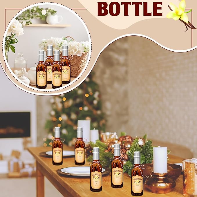 Tioncy 16 Pcs Empty Vanilla Extract Bottles for Homemade Vanilla Jar Glass Bottle with Cap, Shrink Band, Sticker DIY Crafts Wedding Gift Food Storage Canister for Bean(Brown, Silver,5 oz)