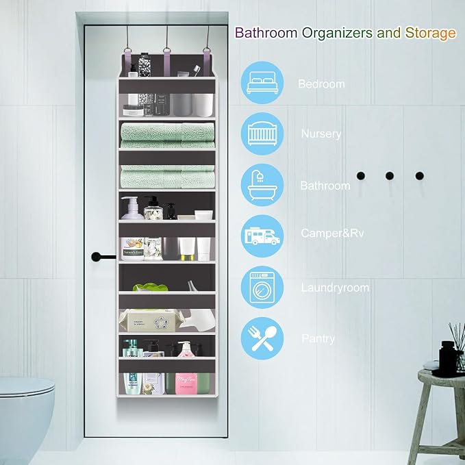 Over The Door Organizer Closet,5 Bins 10 Side Pockets,Hanging Organizer,Anti Tilt 44 lbs Load Organizers and Storage with Clear Window for Bedroom,Nursery,Rv,Bathroom,Camper(Light Grey)