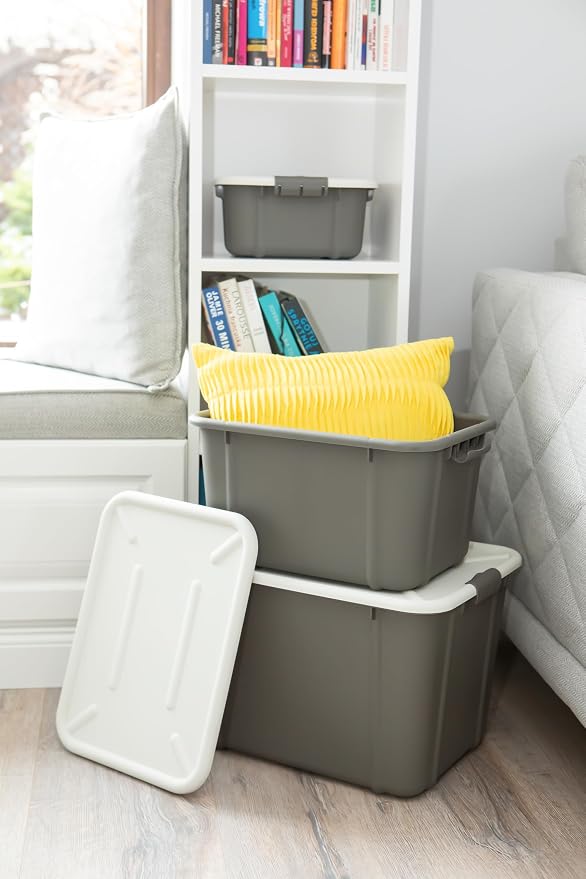 BranQ - Home essential Velur Universal Storage Container with Lid, Set of 3, Size 16 L, BPA-Free Plastic PP, Dark Grey