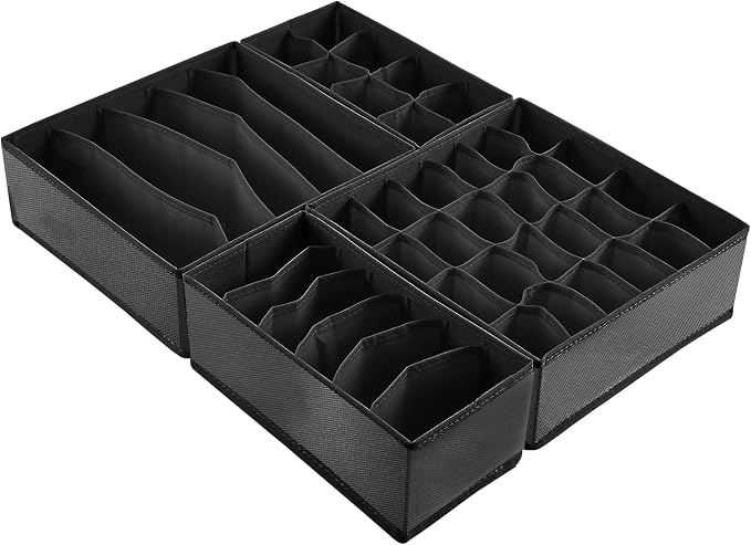 GOGOODA 4 Pcs Underwear Drawer Organizers Divider, Closet Socks Organizer and Storage Boxes for Lingerie, Bra, Undies