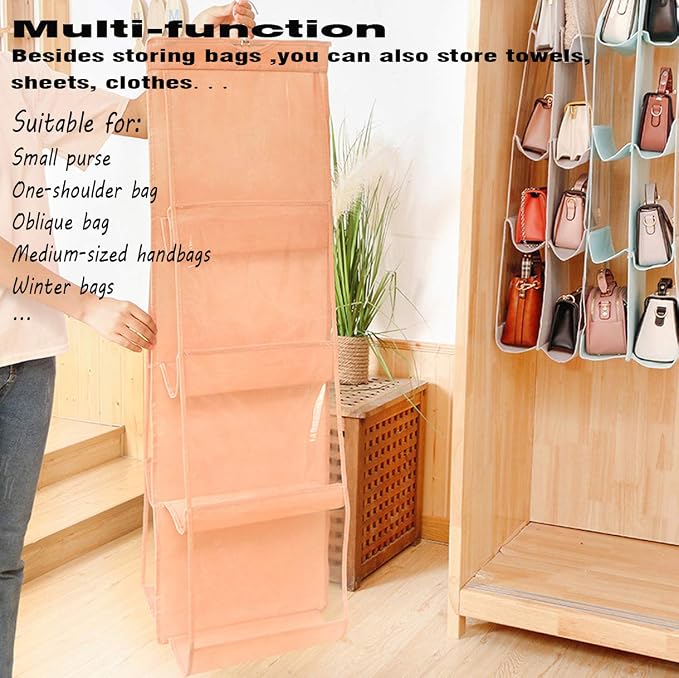 AARAINBOW 1 Pack Hanging Handbag Purse Organizer, Handbag Organizer with 8 Easy Access Pockets, Purses Holder Wardrobe Closet Space Saving Organizers, 41 L x 13.5W (B-Blue)