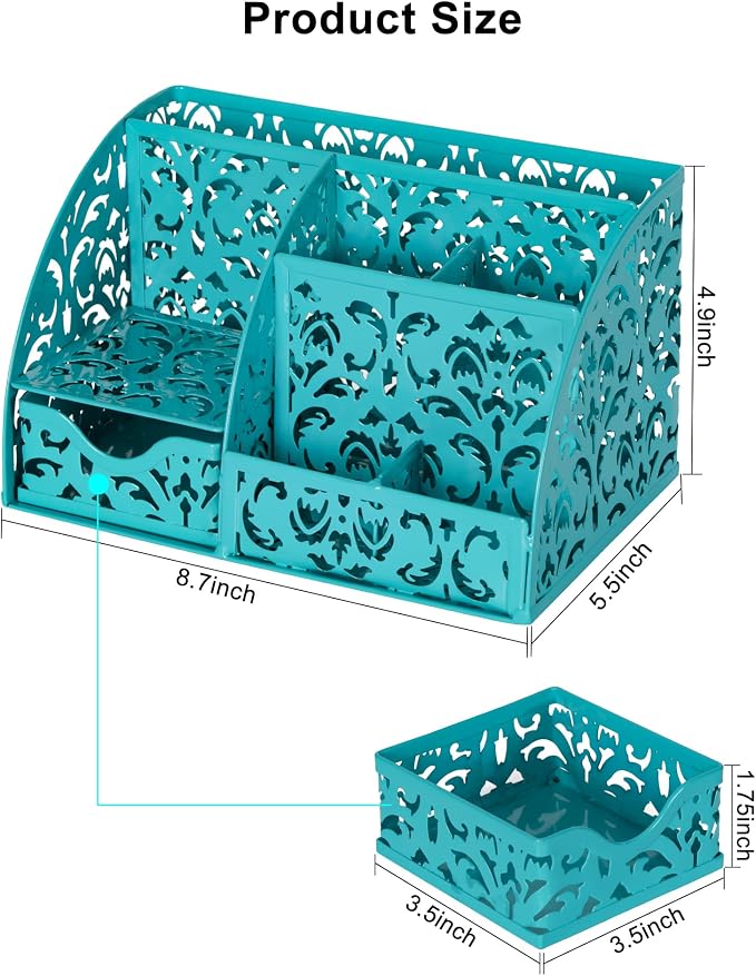 EasyPAG Desk Organizer and Pen Holder for Desk, Mesh Office Supplies Storage Caddy with Drawer for Small Space, Desktop Organizer for Home Office, Dark Teal