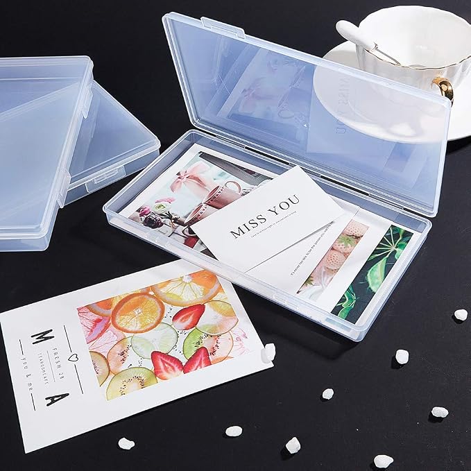 BENECREAT 4 Packs 7.8x4.3x0.9 Rectangle Large Clear Plastic Box Containers Bead Storage Organizer Box for Cards, Safety Pins, Beads and Craft School Office Supplies