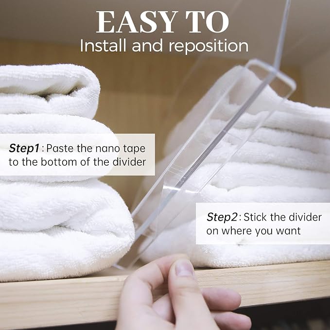 ROUFA Clear Shelf Dividers, Acrylic Closet Dividers Fit for Any Thickness of Shelves, 12pcs Multi-Purpose Wood Shelf Separators for Bedroom, Kitchen, Office, Bathroom, 11.8''x11''