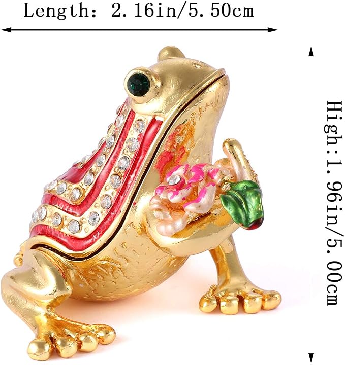 QIFU Hand Painted Enameled Frog Decorative Hinged Jewelry Trinket Box Unique Gift for Home Decor