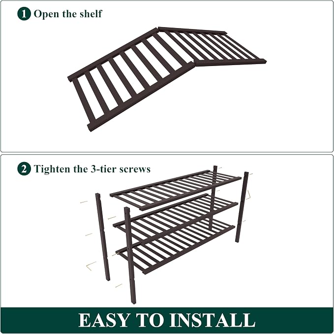 Smiry Bamboo Shoe Rack for Closet, 3 Tier Long Wooden Shoe Organizer, Stackable Wood Shoe Storage Shelf for Entryway, 14 Vertical Slats, One-piece Heavy-Duty Legs, 33.86"x11.02"x18.31", Brown