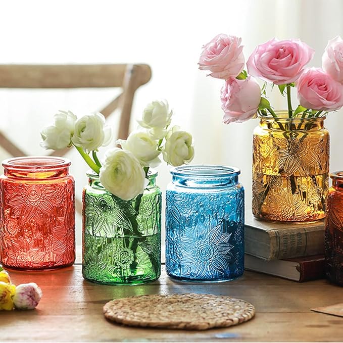 ANSQU Vintage 23.7oz Glass Storage Jar with Solid Wood Lid - Sunflower Embossed Airtight Canister for Coffee, Tea, Candy, Cookies, Bath Salts & More - Decorative Multi-Purpose Jar (Green, 1 Pack)