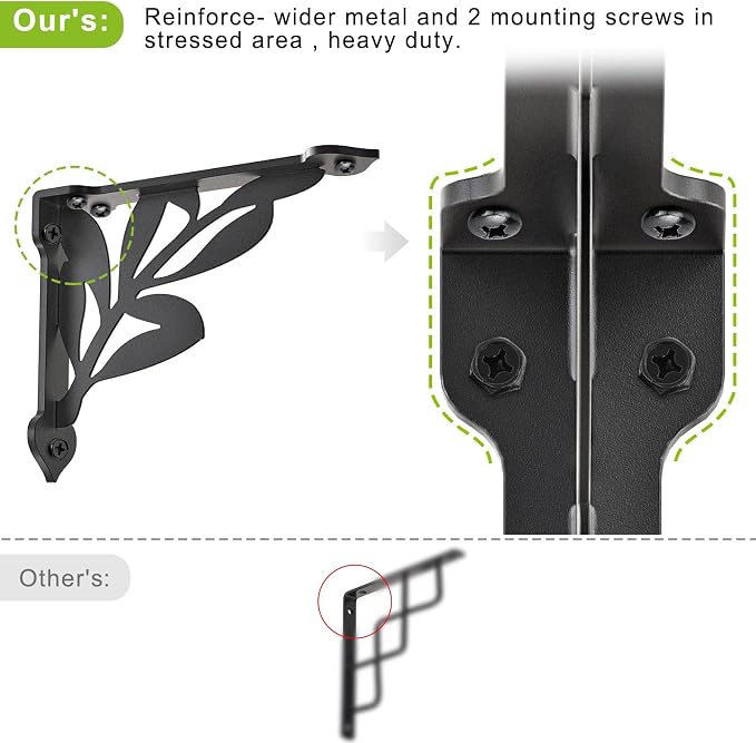 SELEWARE Heavy Duty Shelf Brackets 12 Inch, Branch Shelves Brackets, 300LB Capacity Decorative Metal L Brackets for Floating Shelves, Black Rustic Wall Mount Shelving Bracket with Screws, 4 Pack