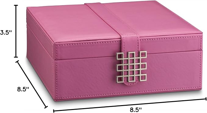 Glenor Co Earring Organizer - Classic 50 Section Jewelry Box/Case/Holder for Earrings, Rings, Necklaces, Jewelry, Cufflinks or Collections -2 Layer Small Compartments with Large Mirror - Pink