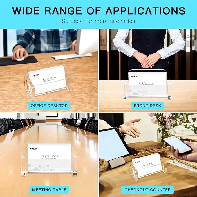 Padike Acrylic Business Card Holder Clear Business Card Stand,Premium Acrylic Clear Business Card Holder Desk Display