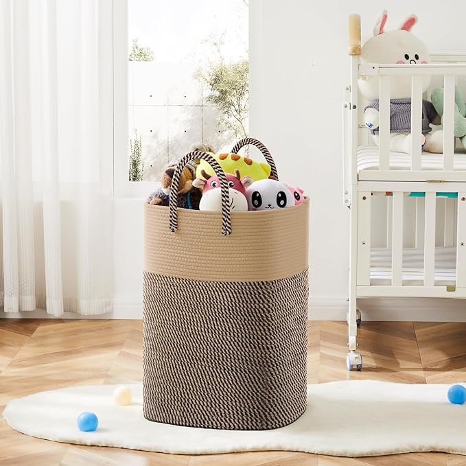 Laundry Basket,Woven Cotton Rope Laundry Hamper,Versatile Storage for Dirty Clothes,Baby Toys,and Blankets in Bathroom, Nursery,and Living Room (Jute, 80L)