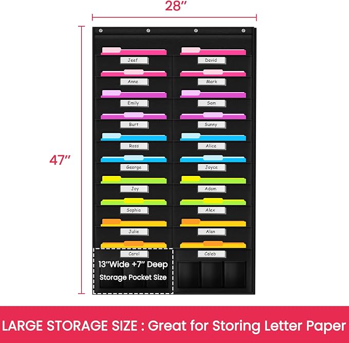 Heavy Duty Storage Pocket Chart for Classroom and Office, Clear Storage Pocket Chart for Files Folder (20+6 Pockets & Nametag)