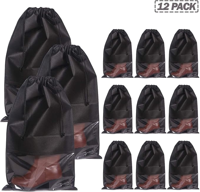 DIOMMELL 12 Pack Tall Boot Bags for Travel Non-Woven with Rope for Women Large Shoe Protector Cover Storage Organizers Pouch