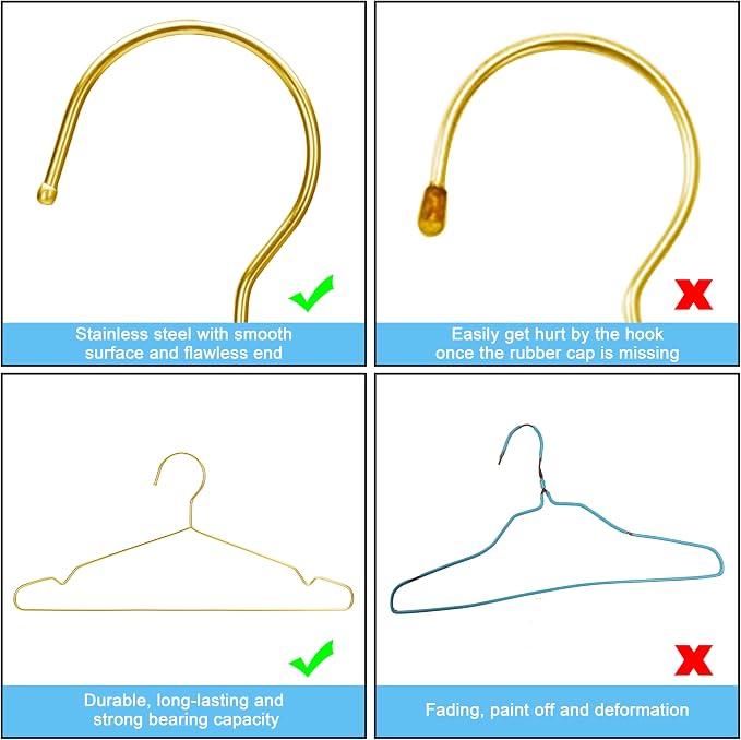 Hangers 20 Pack Gold Clothes Hangers for Closet Ultra Slim Metal Hangars Space Saving Coat Hanger, Heavy Duty Stainless Steel Suit Hanger for Adult Kids Golden Decor Home Essentials