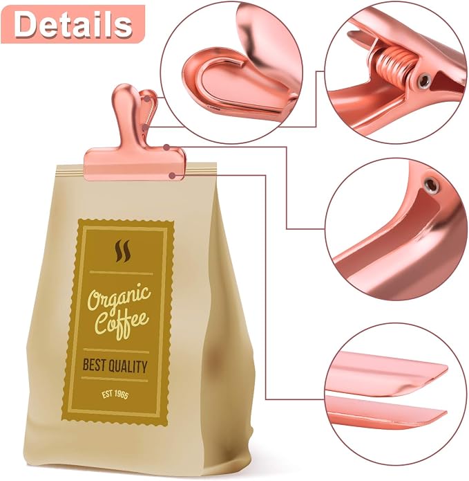 Whaline Stainless Steel Chip Clips Set, Rose Gold Chip Bag Clips Heavy Duty Food Clip Round Edge Air Tight Seal Grip for Home Office Kitchen Home Usage Storage (8 Pieces of the Size 3'')