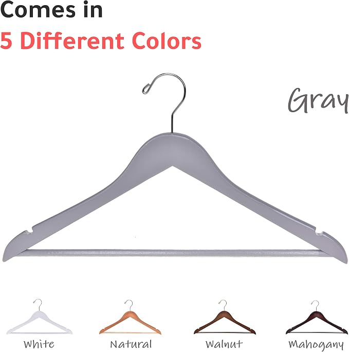 Quality Wooden Hangers - Slightly Curved Hanger Set of 80-Pack - Solid Wood Coat Hangers with Stylish Chrome Hooks - Heavy-Duty Clothes, Jacket, Shirt, Pants, Suit Hangers (Gray, 80)