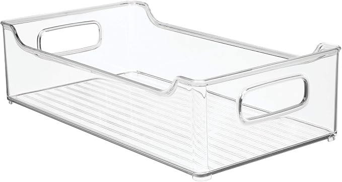 mDesign Wide Plastic Kitchen Storage Container Bins with Handles -Organization in Pantry, Cabinet, Refrigerator or Freezer Shelves - Food Organizer for Fruit, Yogurt, Squeeze Pouches - Clear