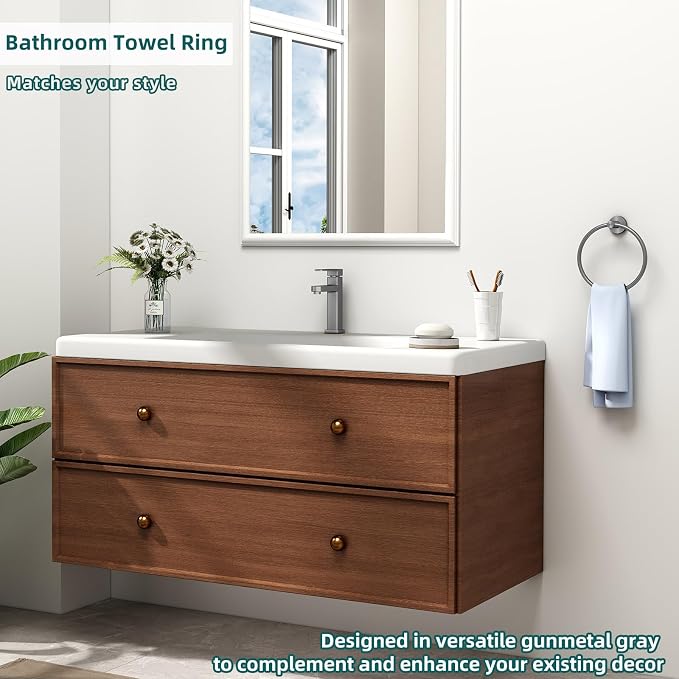 APLusee Gunmetal Gray Towel Ring, 304 Stainless Steel Rustproof Towel Holder for Bathroom Wall Mounted, Easy to Install