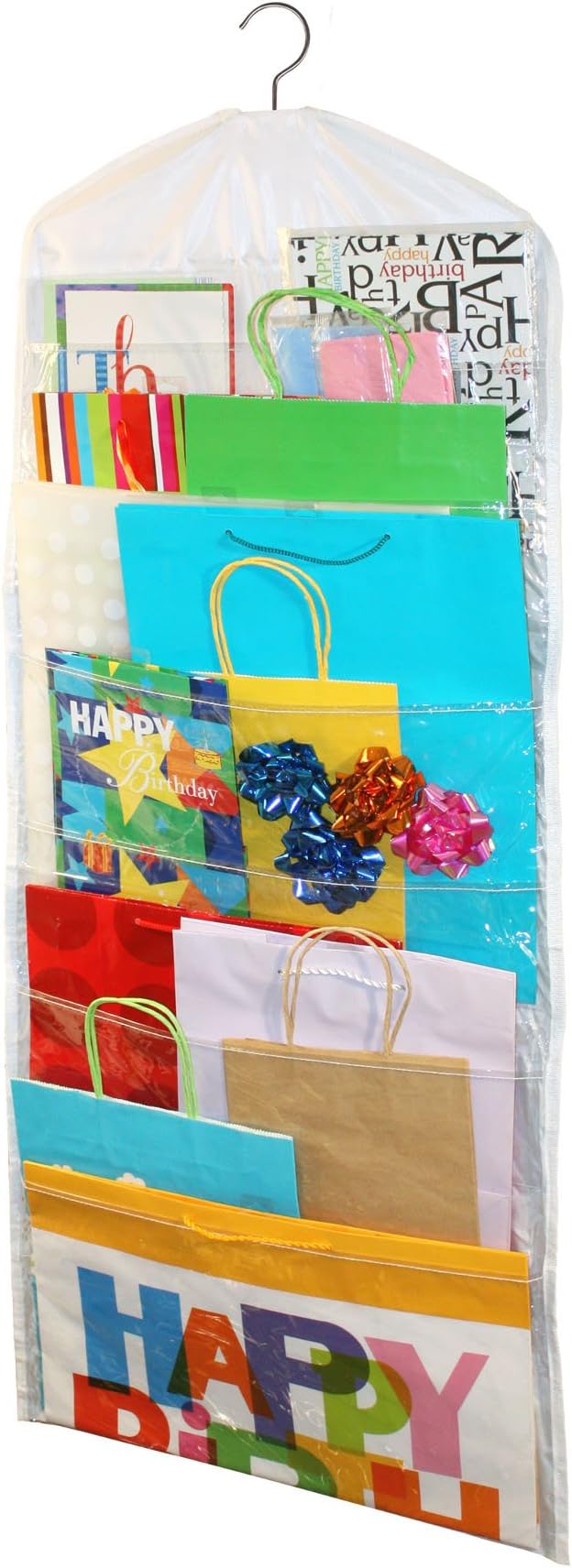 Gift Bag Organizer - Storage for Gift Bags, Bows, Ribbon and More - Organize Your Closet with this Hanging Bag & Box to Have Organization with Clear Pockets by Jokari | Preserve Over 150 Present Bags plus, Tissue Paper, Ribbons, Bows, Tags, Greeting Ca...