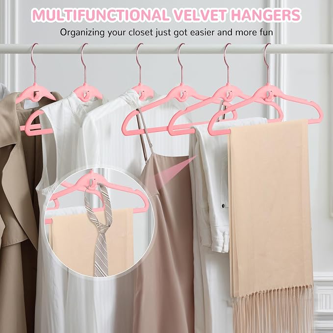 Baby Velvet Stackable Hangers 30 Pack, 11 Inches Pink Kids Clothes Hangers for Closet, Non Slip Toddler Infant Hanger for Nursery, Thin Space Saving Children Felt Hanger with 360° Swivel Hooks