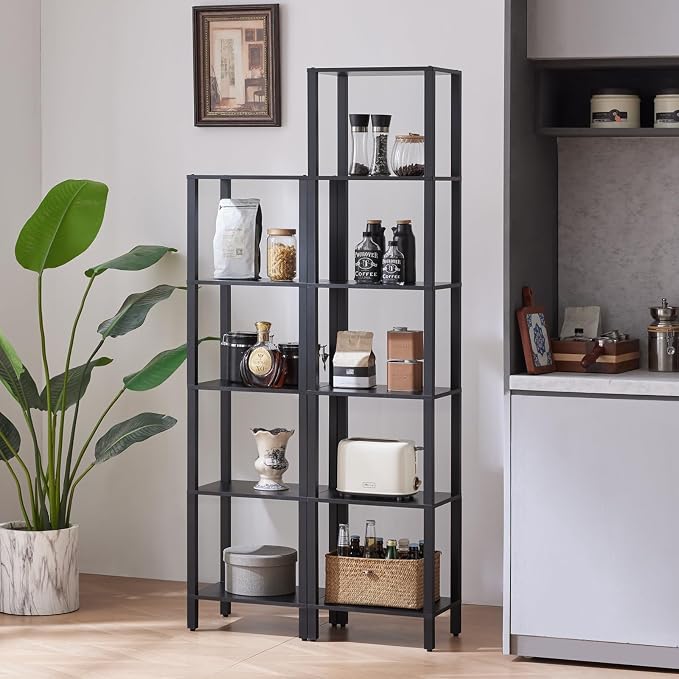 YUFAM 66in Tall Bookshelf 6-Tier Small Narrow Bookcase, Skinny Book Shelf for Small Space, Farmhouse Slim Shelf with Storage, Wood Freestanding Display Thin Bookshelves for Living Room, Office, Black