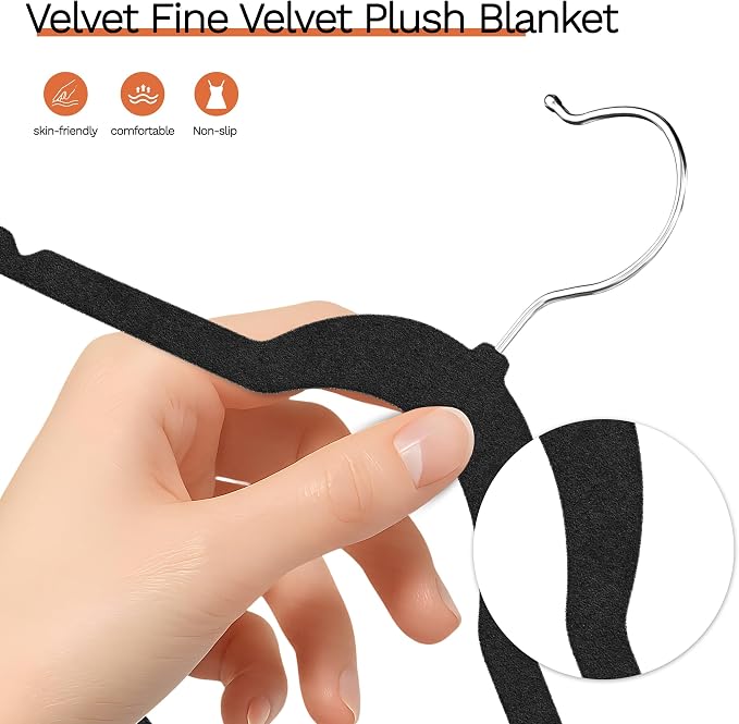 Black Velvet Hangers 60 Pack, Slim Space Saving Suit Hangers for Closet Organizer, Rotating Silver Hook, Non Slip Clothes Felt Hanger Heavy Duty for Coat,Shirt, Pants, Camisole, Dress