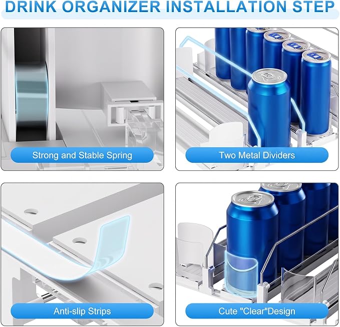 Dayacoco Drink Organizer,Soda Drink Dispenser For Fridge,Fridge Can Drink Organizer,12oz 16oz 20oz-Soda Automatic Dispenser For Fridge And Adjustable Width-Holds Up To 30 Cans,6 Rows