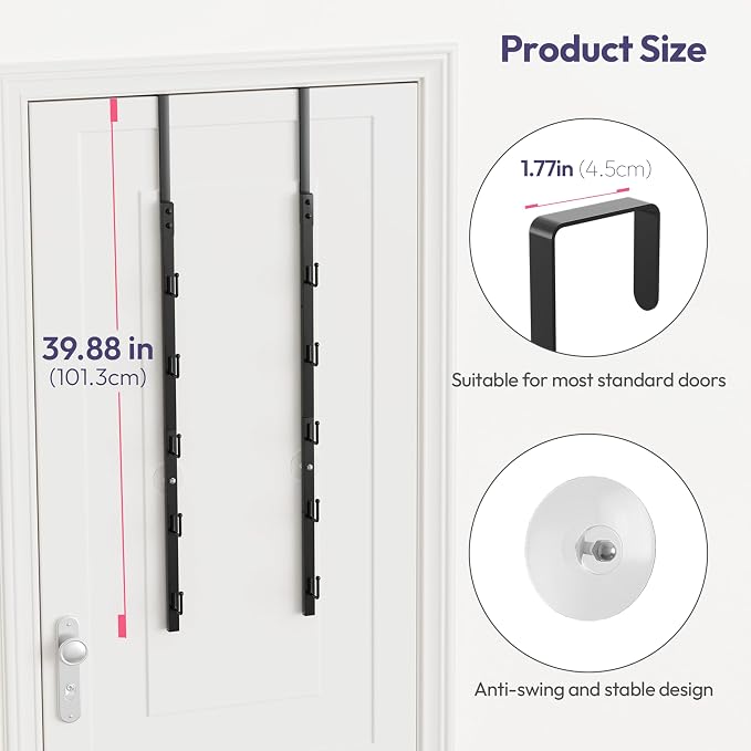 SWTYMIKI Over the Door Purse Organizer - 2 Packs Wall Mounted Purse Rack with 5 Hooks Design, Hanging Handbag Organizer Storage Holds up to 10 Bags, Bag Rack for Closet, Door (Black)
