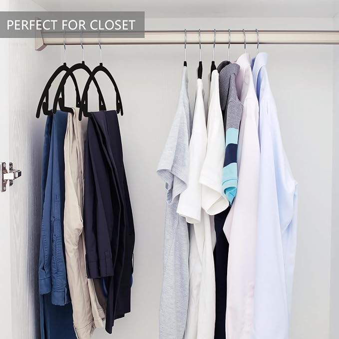 MIZGI Premium Velvet Hangers 60 Pack Heavyduty- Non Slip No Shoulder Bump Suit Hanger - Chrome Hooks,Space Saving Clothes Rounded Shape for Coat,Sweater,Jackets,Pants