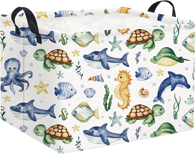Rectangular Ocean Basket Kids Baby Storage Basket Cute Storage Bin Organizer Shelf Book Sea Room Decor(Ocean)