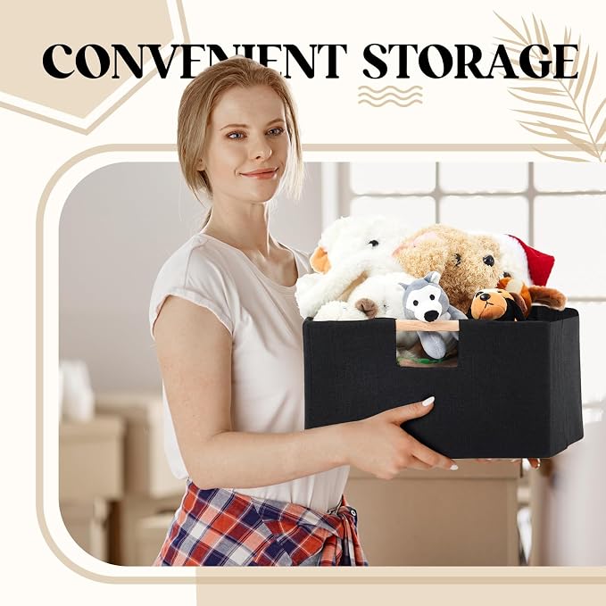 Cinnvoice 6 Pack Fabric Storage Bins for Closet Shelves, 15 x 10.6 x 6 Inch Black Rectangle Wardrobe Organizer with Handle, Collapsible Shelves Storage Basket for Sorting Clothes and Toy