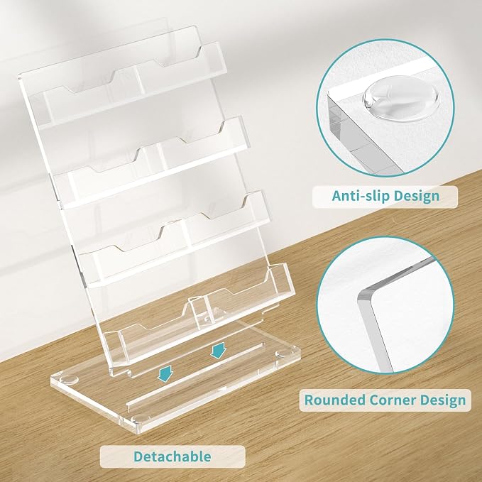 HIIMIEI Business Card Holder Desk, Acrylic Business Card Display, 4 Tier Clear Business Card Stand for Office, Exhibition, Meeting, Home, 480 Card Capacity