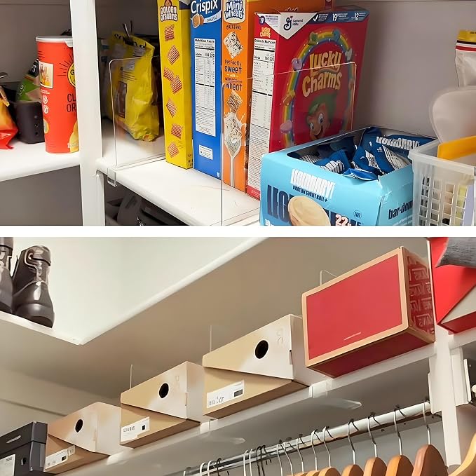 8 Pack Closet Shelf Dividers Purse Handbag Organizer Storage | Acrylic, Clear, Suitable for Kitchen, Office, Bookshelf, Cabinet, Sweater, Clothes, Towel, Bag Tall Separators Organization