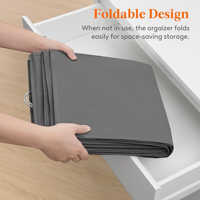 Lifewit Dual-Row Shelf Hanging Closet Organizer and Storage, Clothes Shelves with 3 Sturdy Hooks for Clothing Organization, Foldable Container Hold Up to 24 Sweaters, 4 Tier 8 Sections, Gray