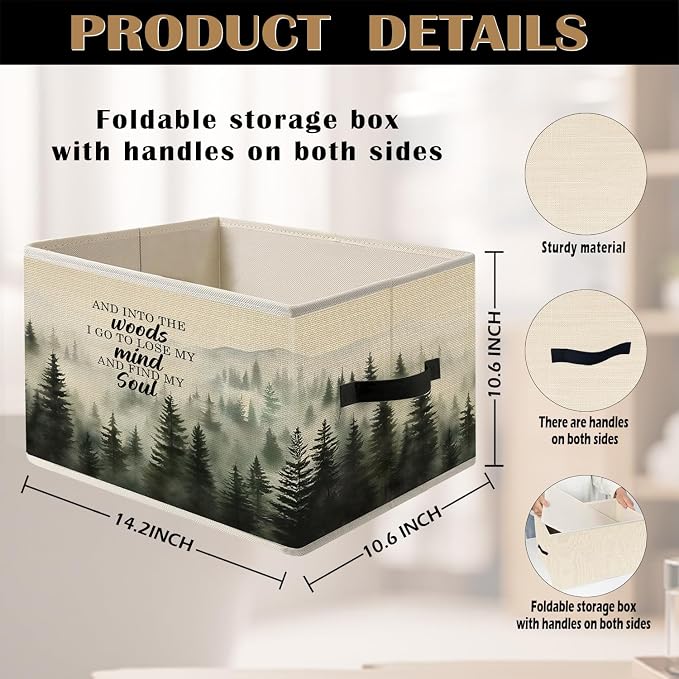 Foggy Misty Nature Forest Storage Bin Box with Handles, and into the Woods I Go to Lose My Mind Find My Soul Foldable Organizer Basket Toybox for Bedroom Bathroom Clothes Toys Books