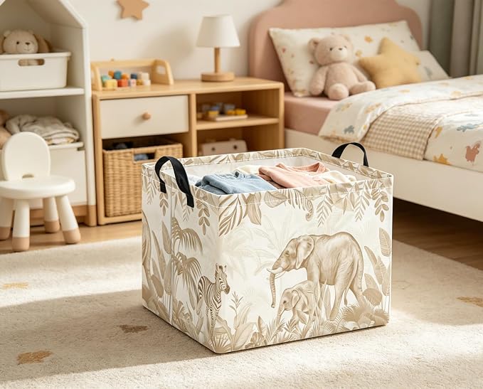 Rectangular Baby Kids Storage Basket for Home Kitchen Girls Cute Toy Storage Bin Organizer Shelf Book Room Decor(Animal)
